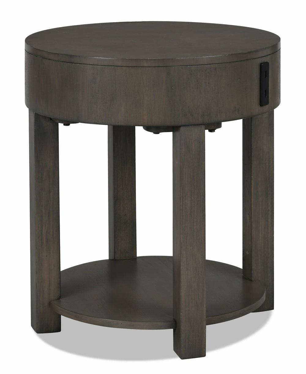 Elroy 20″ Rustic Round End Table With Storage And Shelf – Brown And Grey Wood End Tables