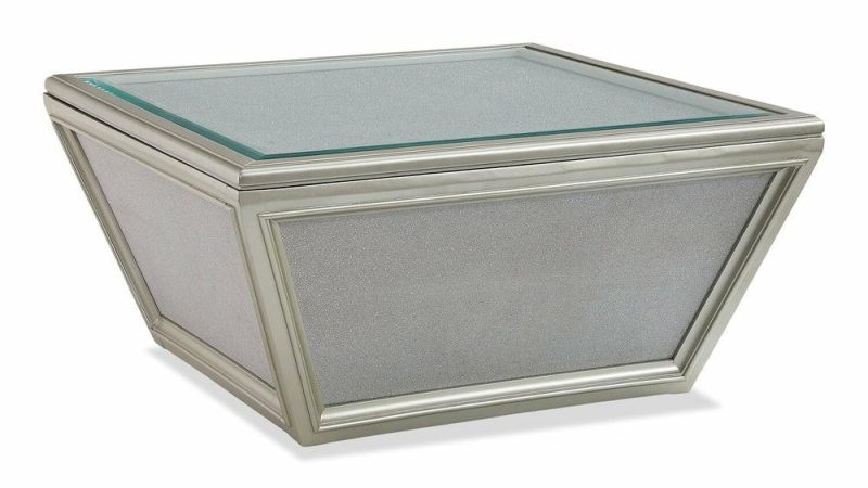 Enrica 36.13″ Glam Square Glass Top Coffee Table With Casters – Silver Finish Coffee Tables