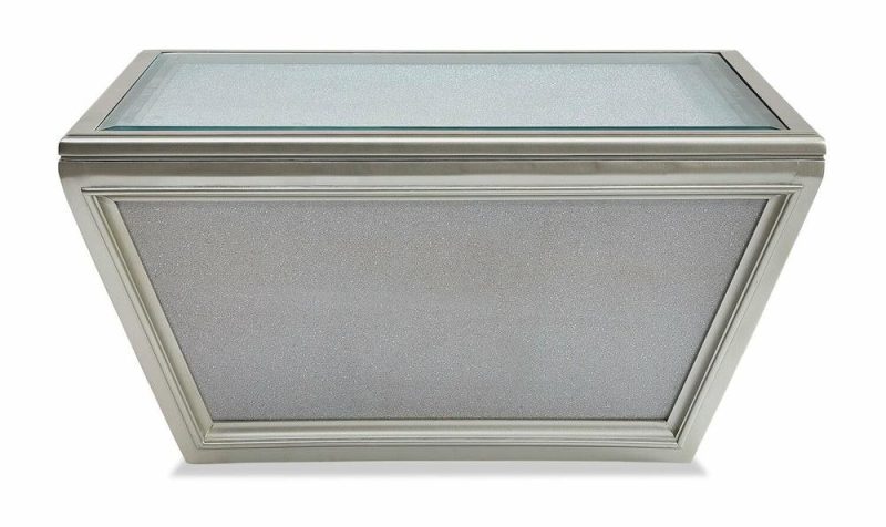 Enrica 36.13″ Glam Square Glass Top Coffee Table With Casters – Silver Finish Coffee Tables