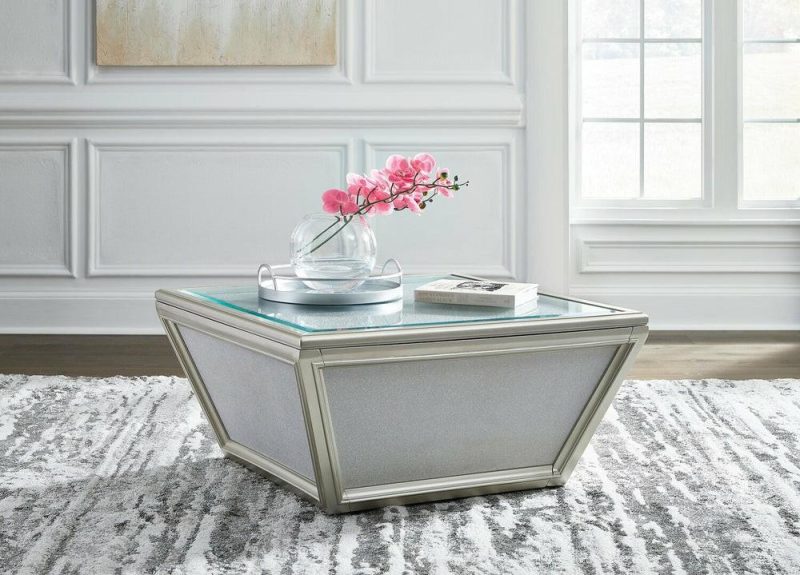 Enrica 36.13″ Glam Square Glass Top Coffee Table With Casters – Silver Finish Coffee Tables