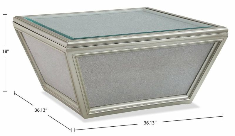 Enrica 36.13″ Glam Square Glass Top Coffee Table With Casters – Silver Finish Coffee Tables