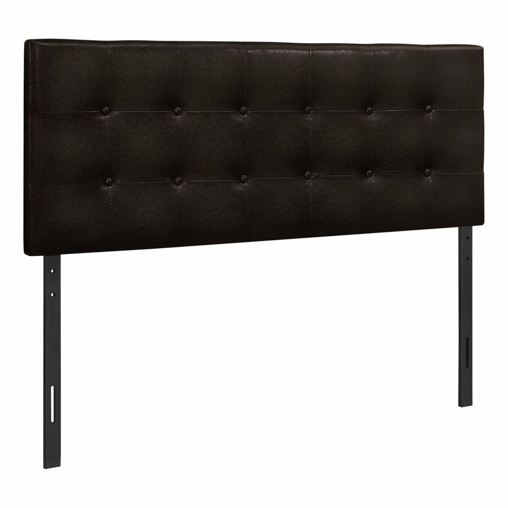 Estel Upholstered Headboard In Brown Vegan Leather Fabric, Button Tufted – Full Size Bedroom