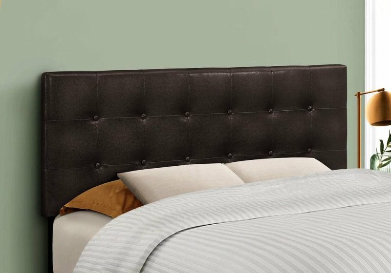 Estel Upholstered Headboard In Brown Vegan Leather Fabric, Button Tufted – Full Size Bedroom