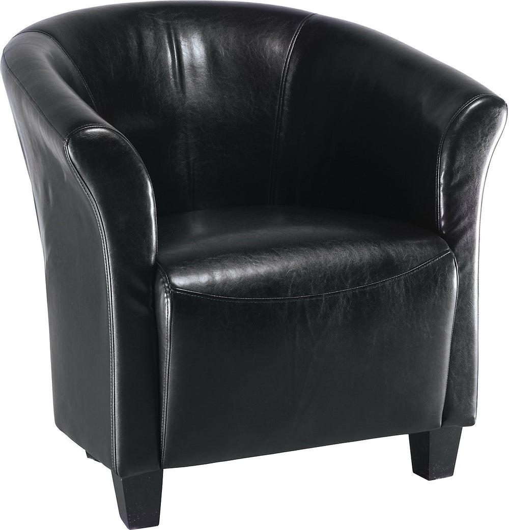 Ethan 31″ Black Faux Leather Tub-Style Accent Chair With Wood Legs Accent Chairs