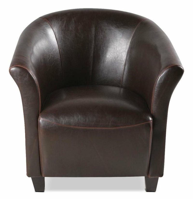 Ethan 31″ Brown Faux Leather Tub-Style Accent Chair With Wood Legs Accent Chairs