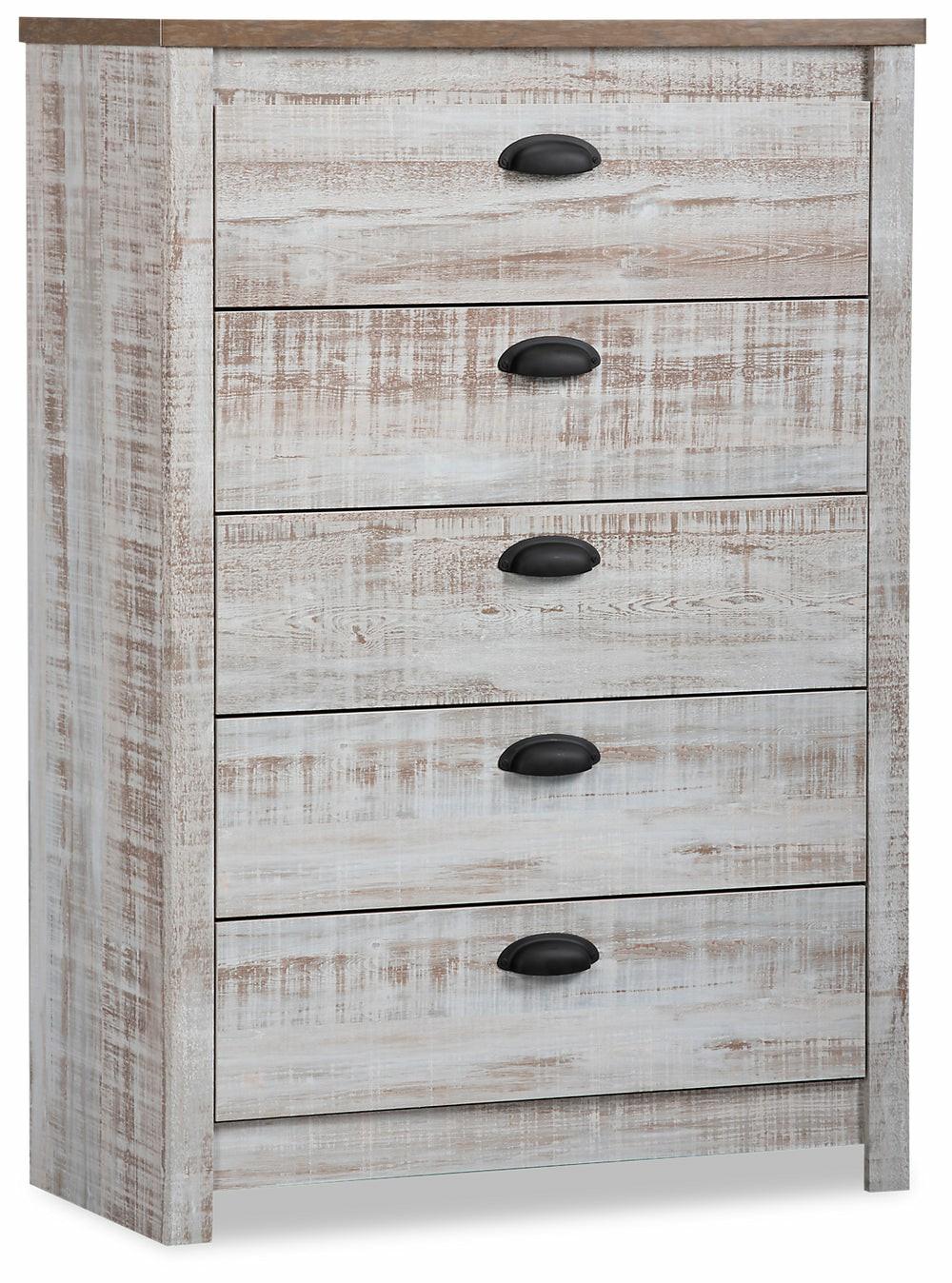 Everley Bedroom Chest Of Drawers, 5-Drawer, 31.38″W X 45.3″H, Made In Canada – Whitewash Bedroom