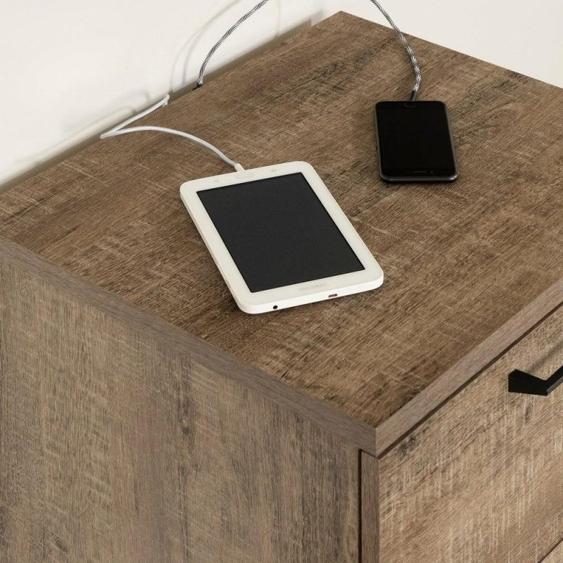 Everley Bedside 2-Drawer Nightstand With Usb Ports, 19.5″W X 22.5″- Brown Bedroom