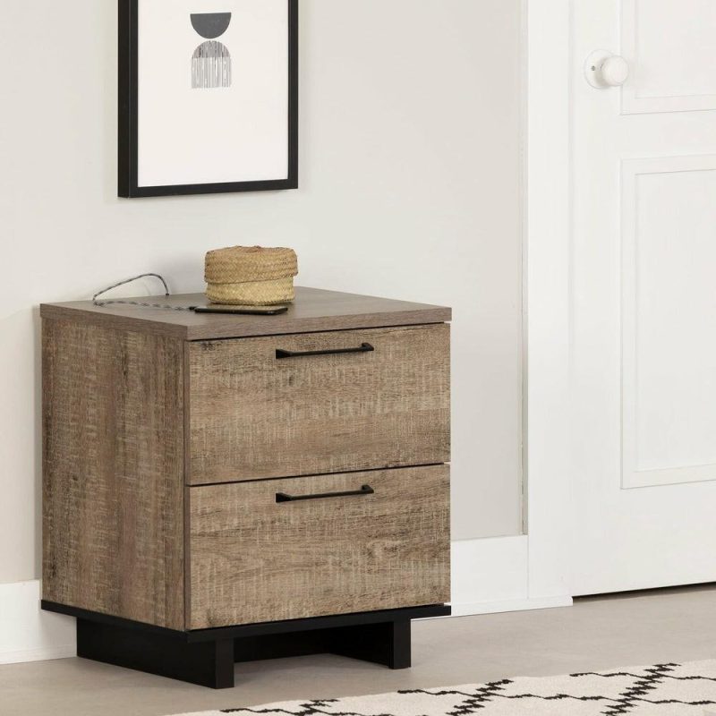 Everley Bedside 2-Drawer Nightstand With Usb Ports, 19.5″W X 22.5″- Brown Bedroom