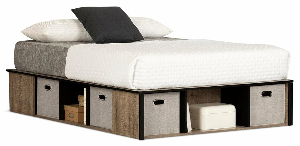 Everley Platform Bed With Built-In Storage & Baskets, Two-Tone – Full Size Bedroom