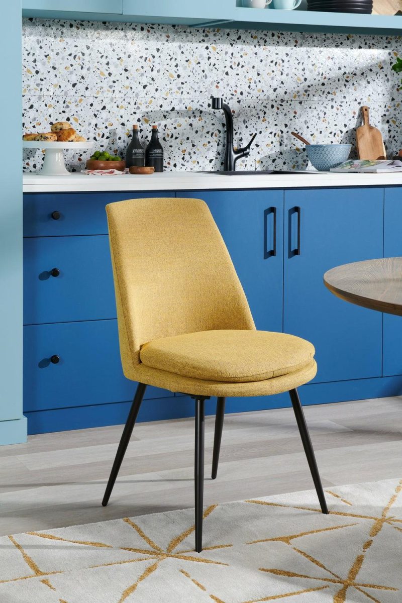 Fig Dining Chair With Chenille Polyester Fabric, Metal – Yellow Accent Chairs