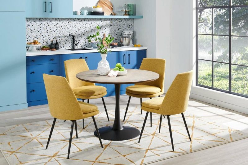 Fig Dining Chair With Chenille Polyester Fabric, Metal – Yellow Accent Chairs