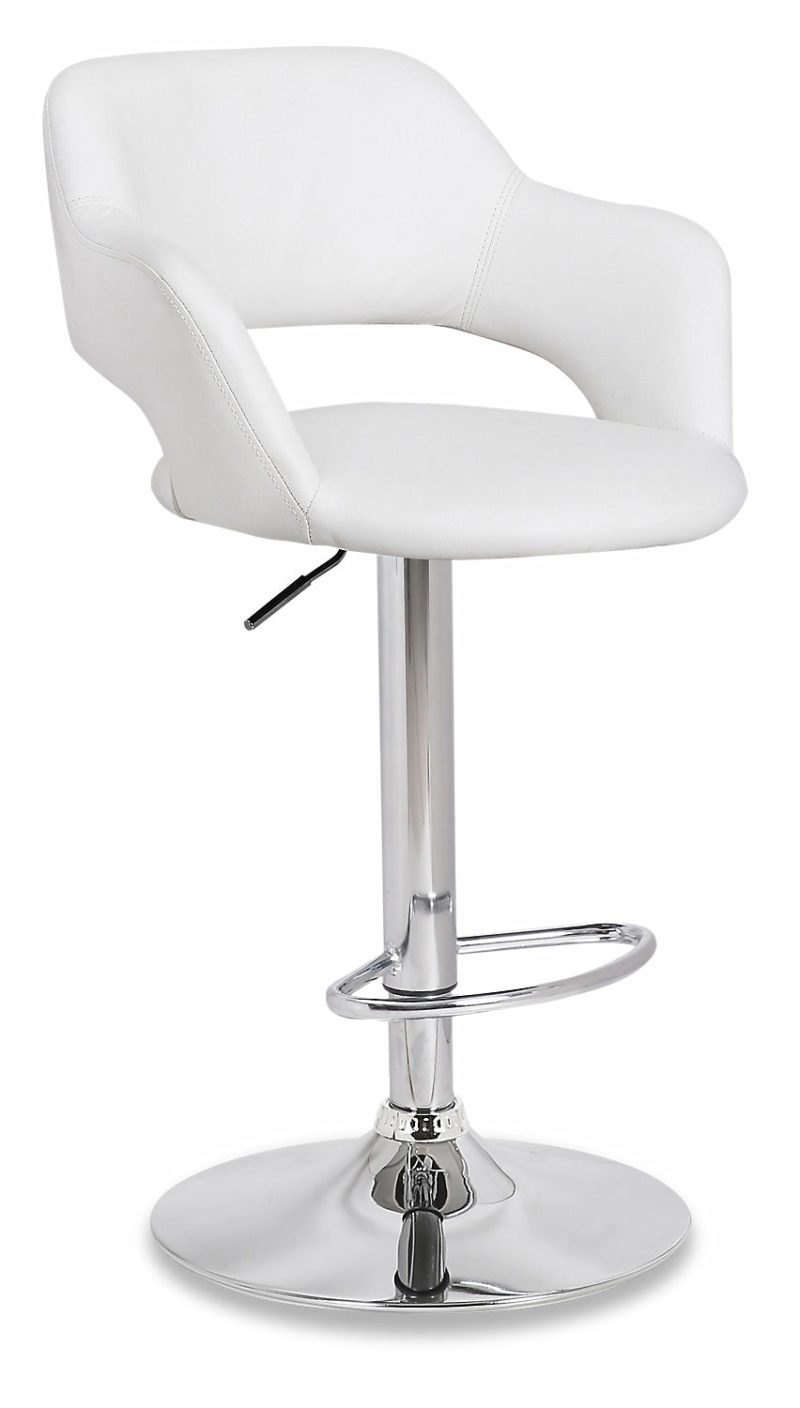 Finn Barstool With Swivel & Adjustable Seat, Vegan Leather Fabric, Metal – White Bar Stools