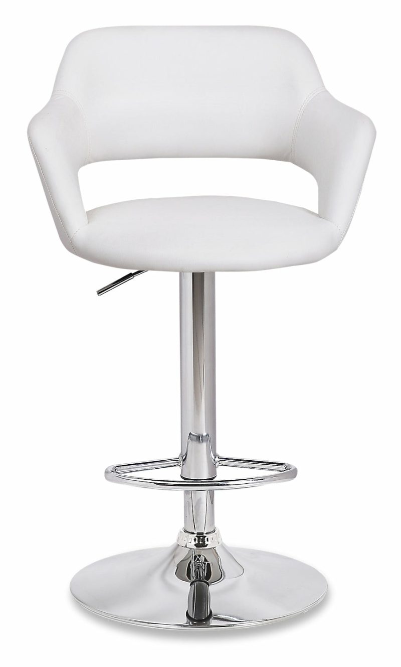 Finn Barstool With Swivel & Adjustable Seat, Vegan Leather Fabric, Metal – White Bar Stools