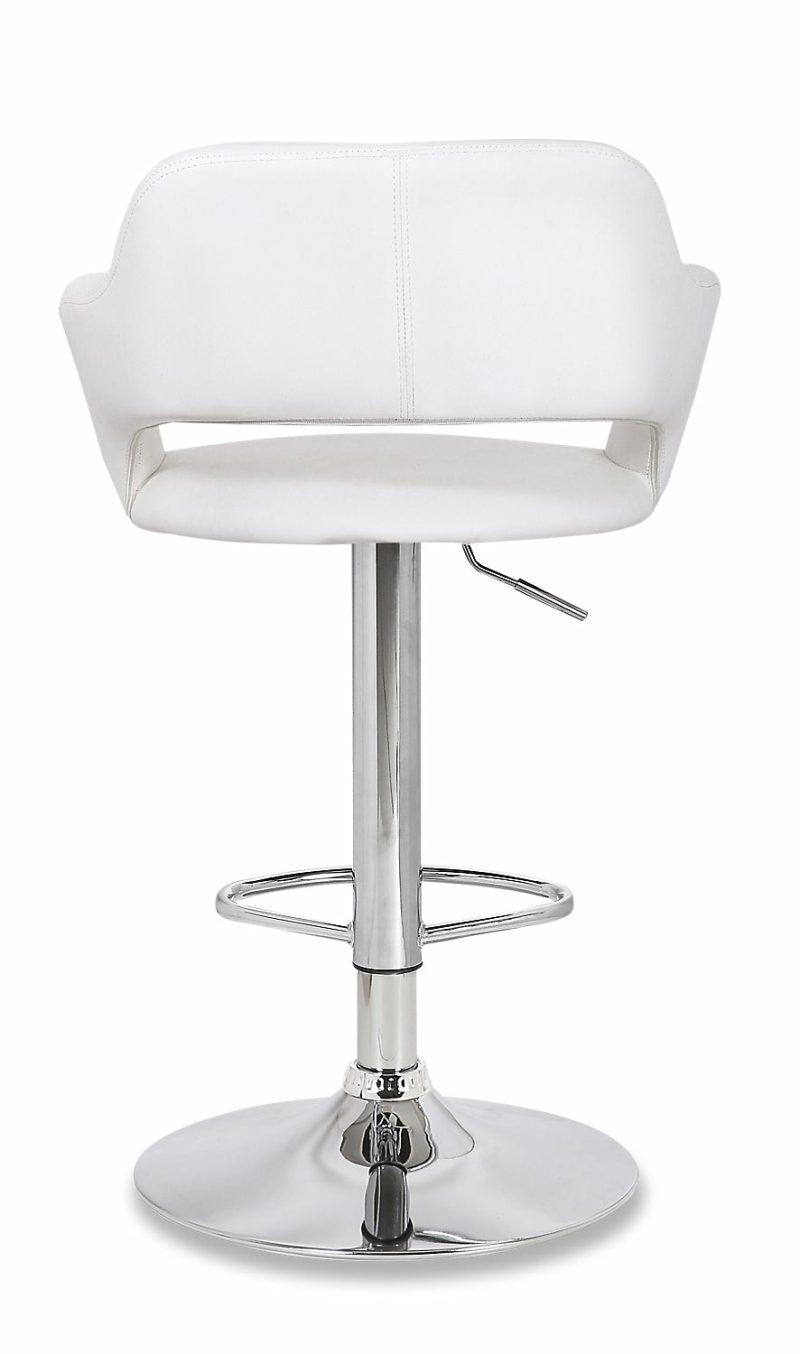 Finn Barstool With Swivel & Adjustable Seat, Vegan Leather Fabric, Metal – White Bar Stools