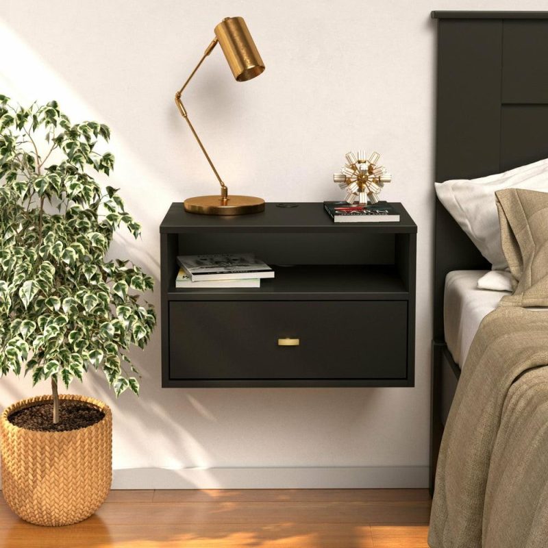 Floating Shelf With Drawer – Black Bedroom