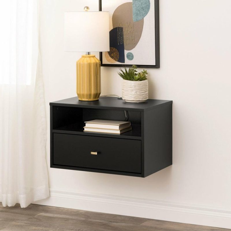 Floating Shelf With Drawer – Black Bedroom