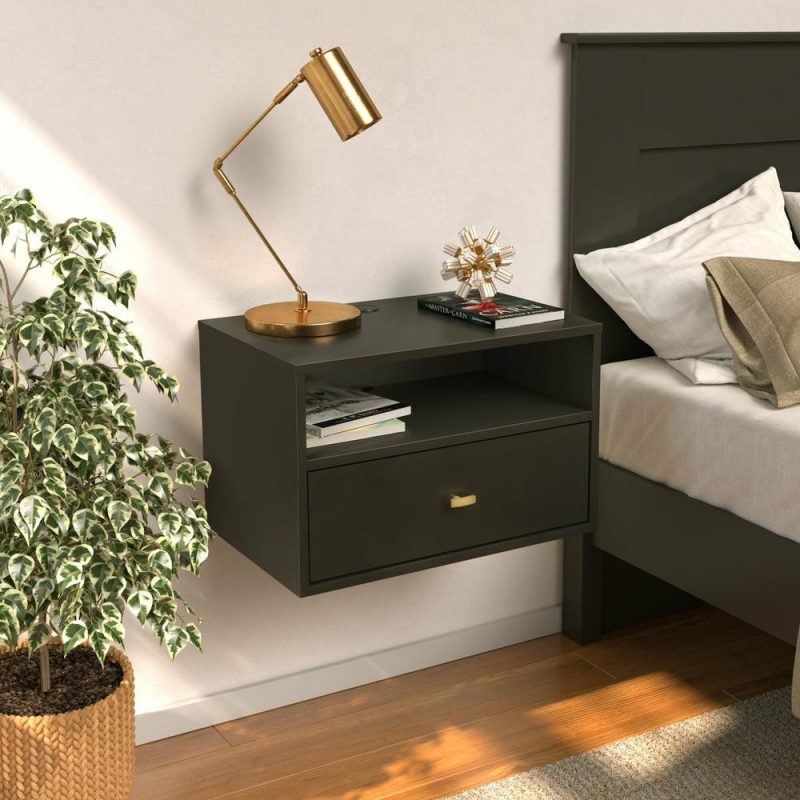 Floating Shelf With Drawer – Black Bedroom