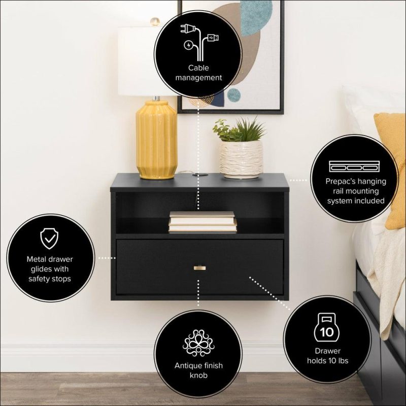 Floating Shelf With Drawer – Black Bedroom