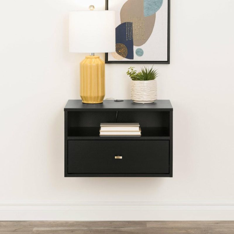 Floating Shelf With Drawer – Black Bedroom