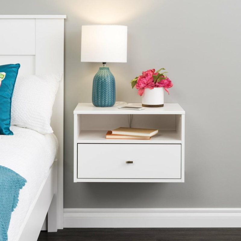 Floating Shelf With Drawer – White Bedroom