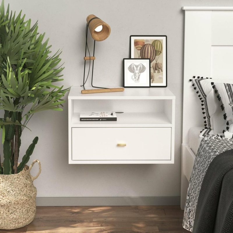 Floating Shelf With Drawer – White Bedroom