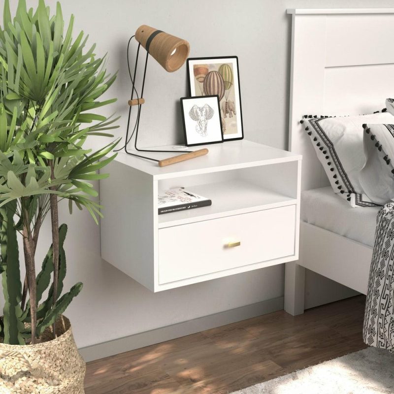 Floating Shelf With Drawer – White Bedroom