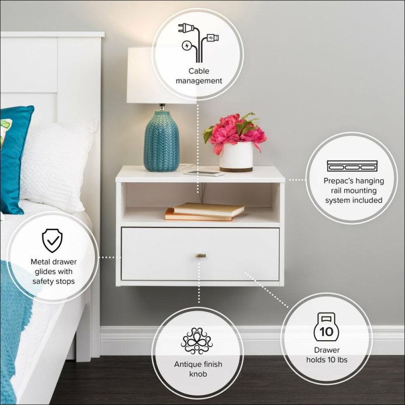 Floating Shelf With Drawer – White Bedroom