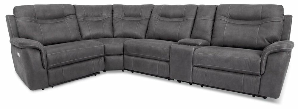 Floy 5-Piece Faux Suede Power Reclining Sectional With Console – Grey Furniture