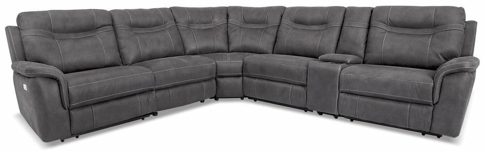 Floy 6-Piece Faux Suede Power Reclining Sectional With Power Headrest And Console – Grey Furniture