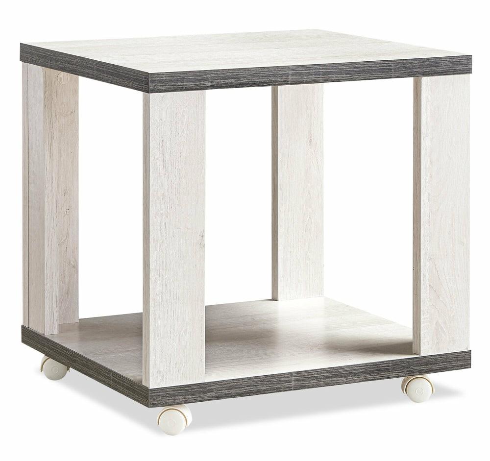 Flynn 22″ Modern End Table With Shelf And Casters – White And Grey End Tables