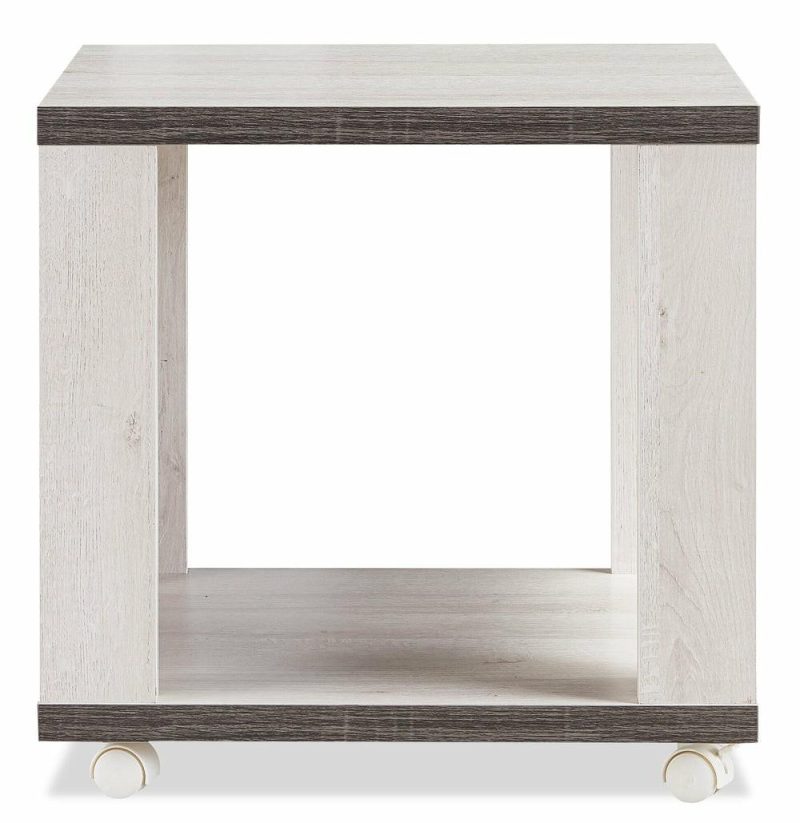 Flynn 22″ Modern End Table With Shelf And Casters – White And Grey End Tables