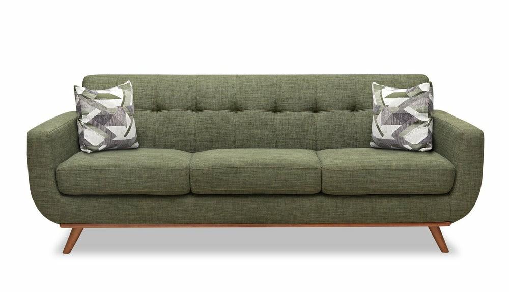 Freeman 88″ Avocado Green Linen-Look Sofa With Wood Base And Legs And Tufted Back Cushions Furniture