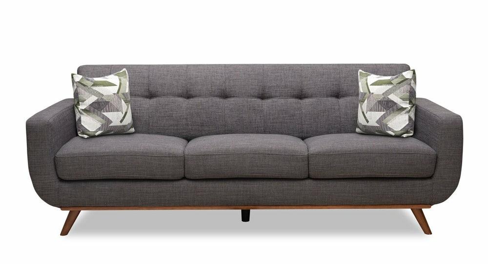 Freeman 88″ Charcoal Grey Linen-Look Sofa With Wood Base And Legs And Tufted Back Cushions Furniture