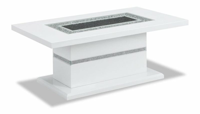 Garbo 52″ Glam Coffee Table – White And Silver With Glitter Accents Coffee Tables