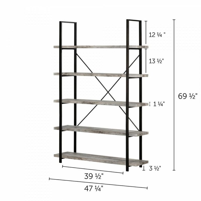 Gimetri Standard 5-Shelf  Shelving Unit – Soft Grey Bookcases