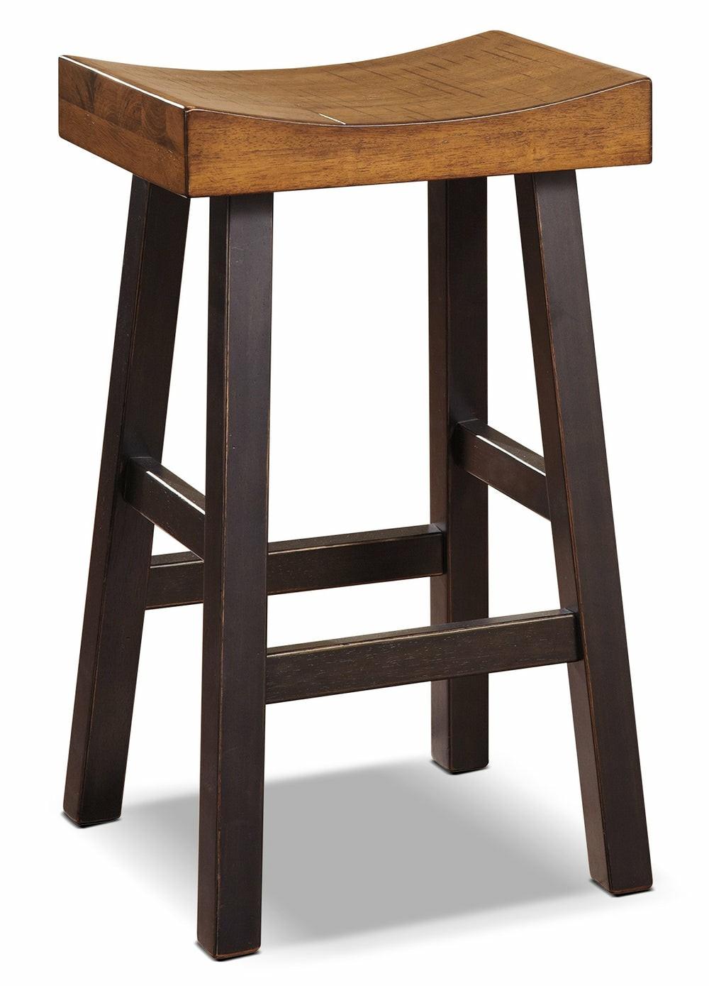 Glosco Barstool With Saddle-Seat, 30″H – Two-Tone Brown Bar Stools