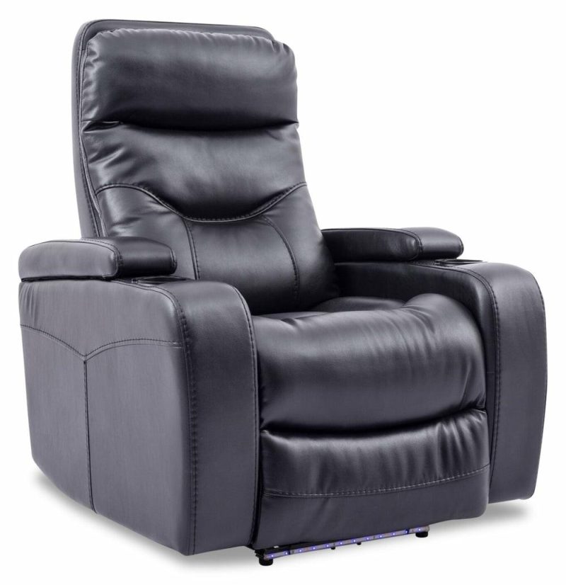 Glow Leather-Look Fabric Power Recliner With Adjustable Headrest – Black Furniture