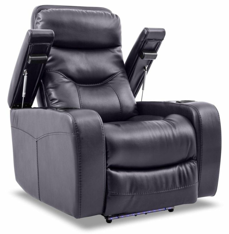 Glow Leather-Look Fabric Power Recliner With Adjustable Headrest – Black Furniture