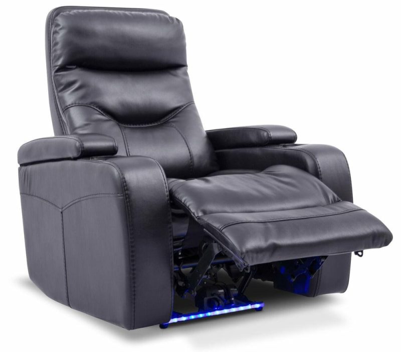 Glow Leather-Look Fabric Power Recliner With Adjustable Headrest – Black Furniture