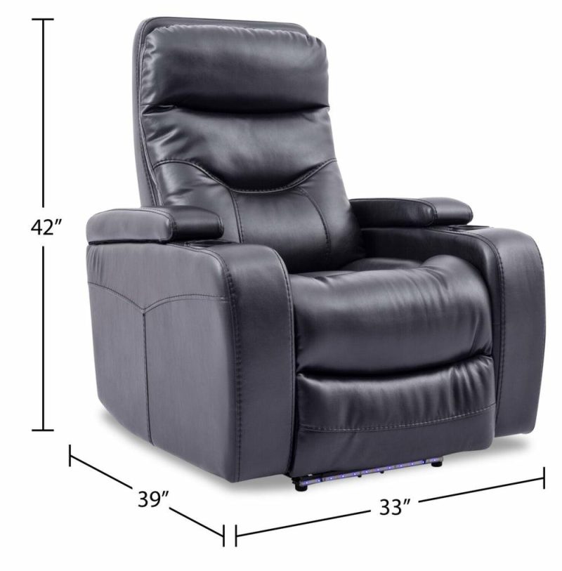 Glow Leather-Look Fabric Power Recliner With Adjustable Headrest – Black Furniture