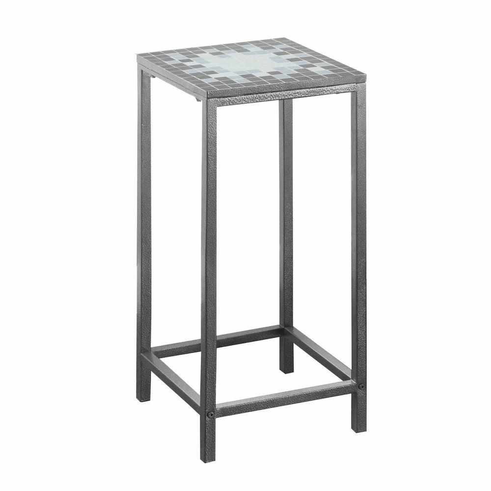 Grey Blue Tile Top And Hammered Silver Accent Table End Tables