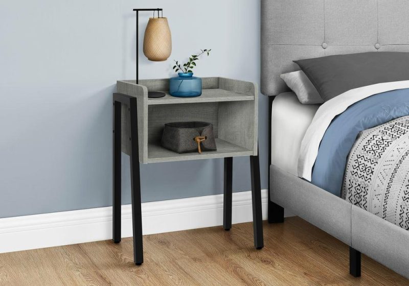 Grey Wood-Look Black Metal Side Table End Tables