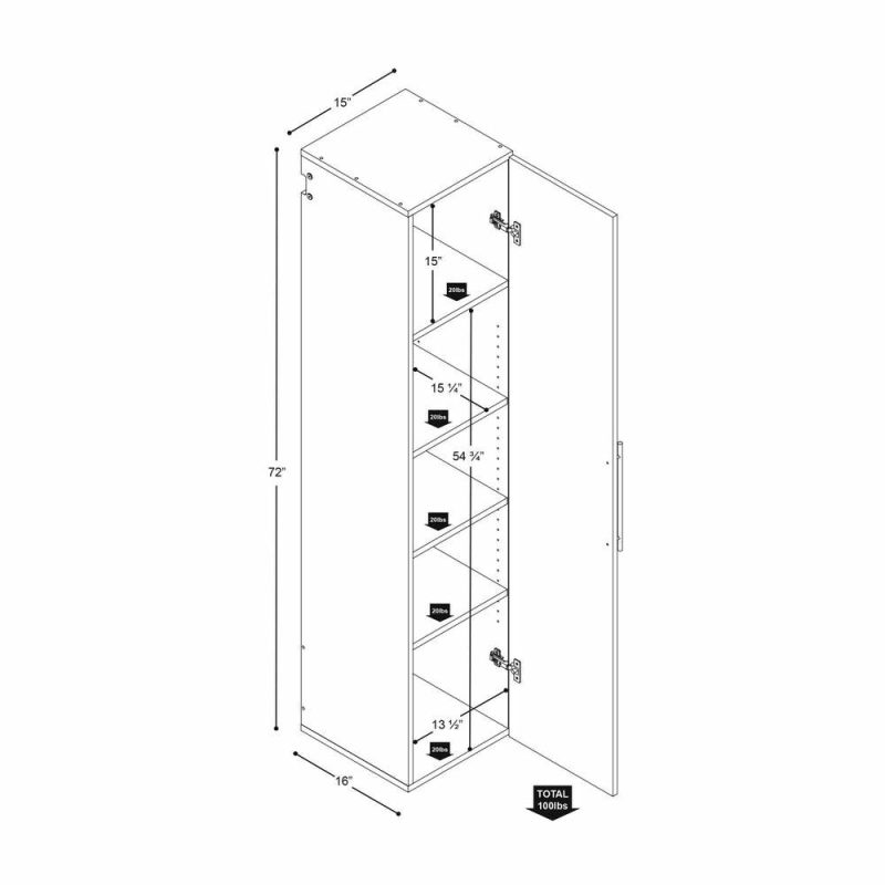 Hangups 15″ Narrow Storage Cabinet – Light Grey Bookcases