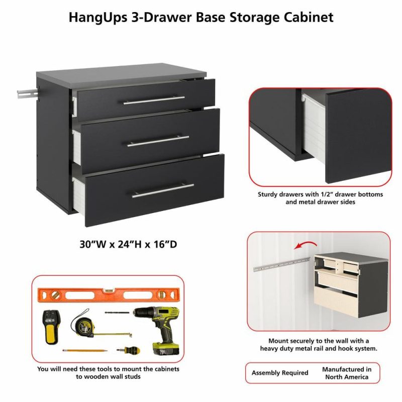 Hangups 3-Drawer Base Storage Cabinet – Black Cabinets