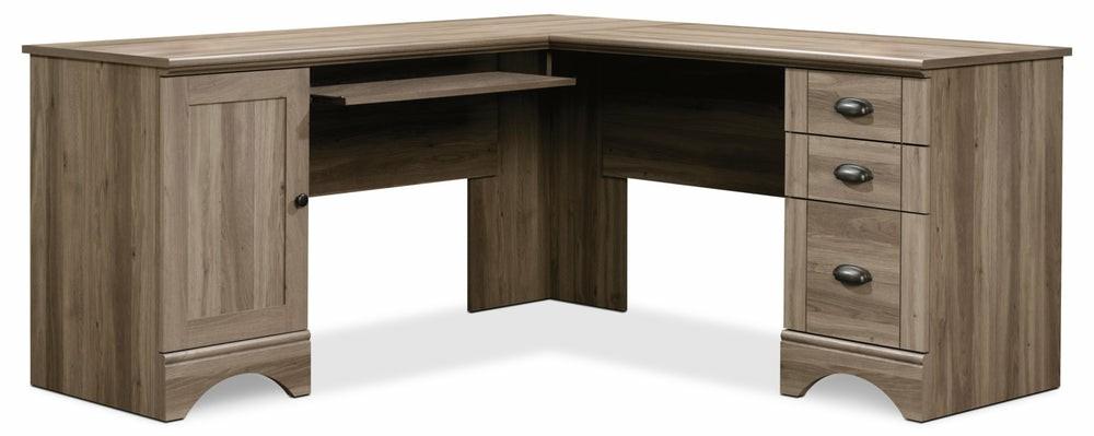 Harbor View 66.14″ L-Shaped Corner Desk With Keyboard Tray – Salt Oak Desks