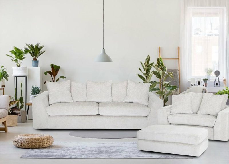 Harper 99″ Mist White Sofa With Accent Pillows Furniture