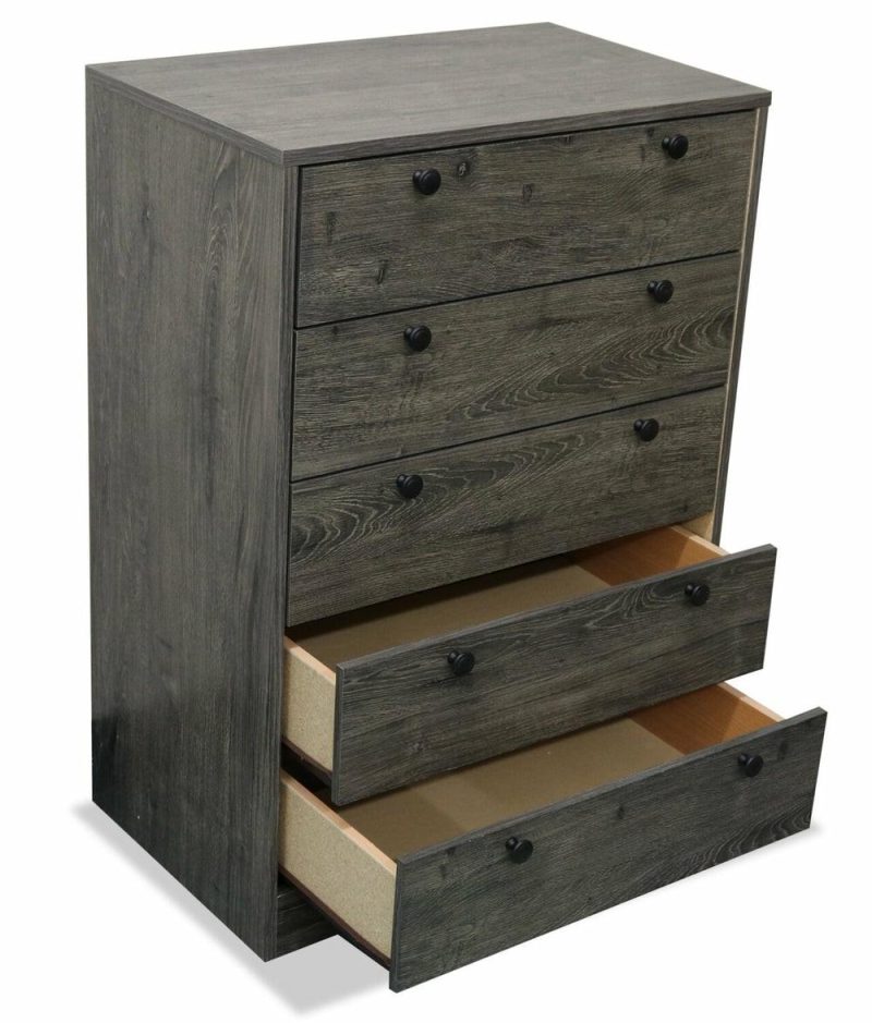 Hart Bedroom Chest Of Drawers, 5-Drawer, 24.6″W X 36.2″H, Made In Canada – Grey Bedroom