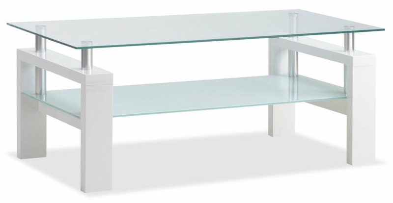 Harvy  47.25″ Modern Glass Top Coffee Table With Shelf – White Coffee Tables