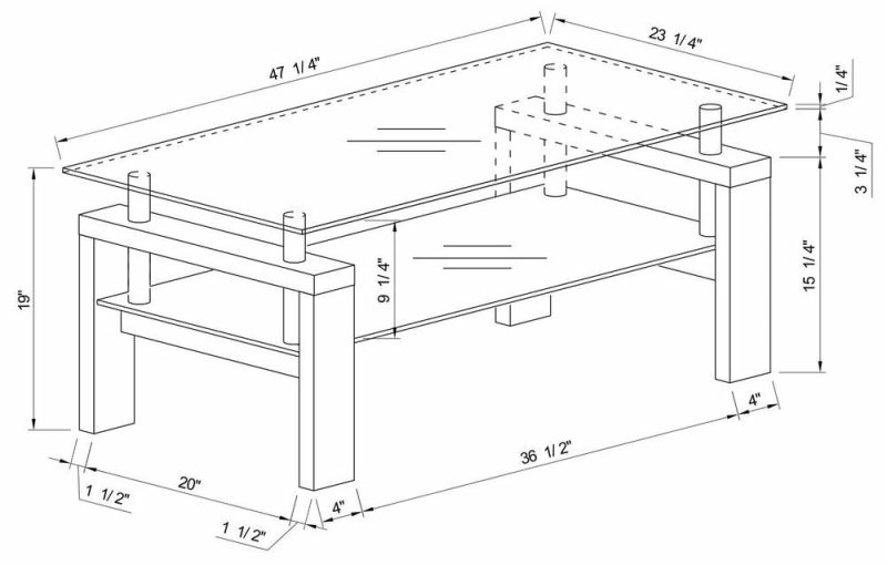 Harvy  47.25″ Modern Glass Top Coffee Table With Shelf – White Coffee Tables