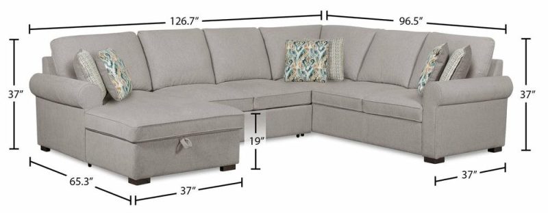 Haven 3-Piece Chenille Left-Facing Sleeper Sectional – Grey Furniture